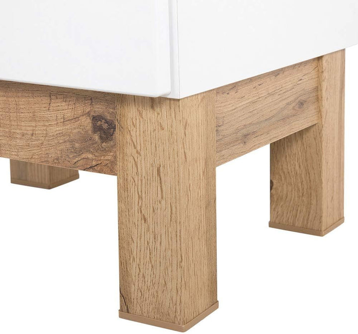 Lomadox Badmöbel Unterschrank Hochglanz weiss mit Wotaneiche, 1 Türe, 1 Softclose-Schubkasten, B/H/T
