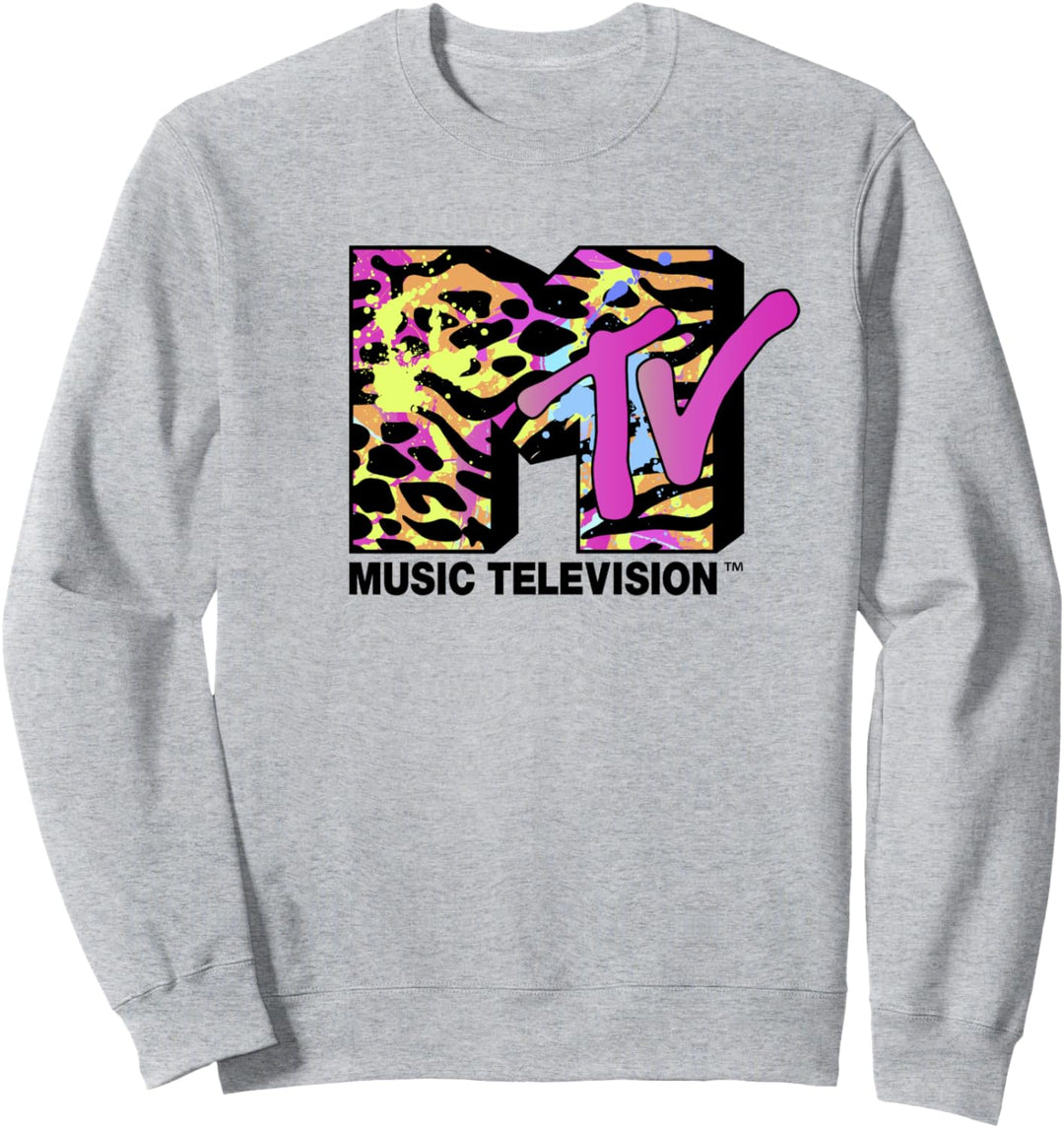 MTV Animal Print Paint Splatter Logo Fill Sweatshirt