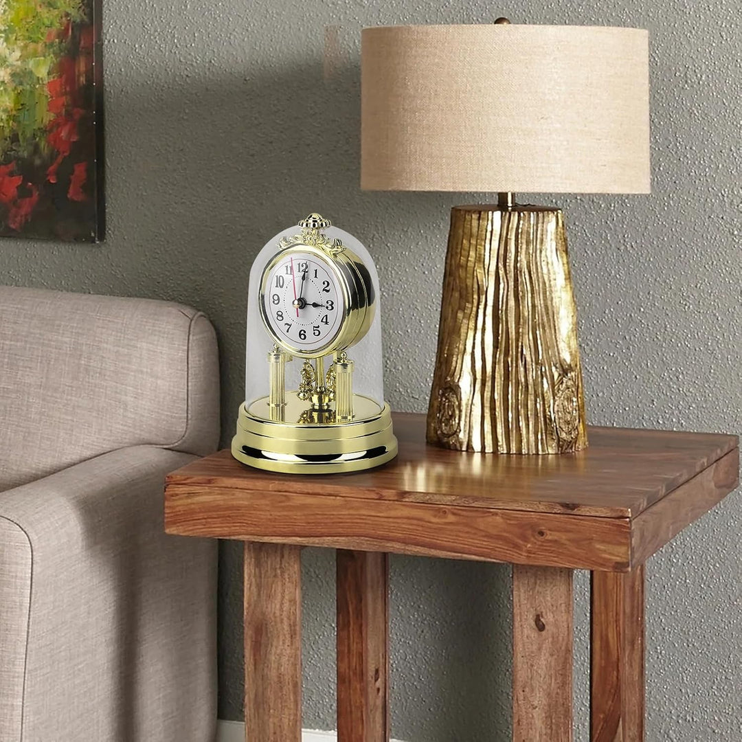 Tischuhr Gold,Tischuhr Gold, Drehpendeluhr Standuhr Klein Tischuhren Wohnzimmer Vintage Metall Tisch