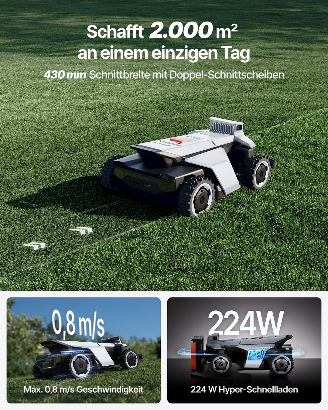 Segway Navimow X420 Mähroboter ohne Begrenzungskabel für 2000 ㎡, Zero-Turn AWD für 84% Steigungen, N