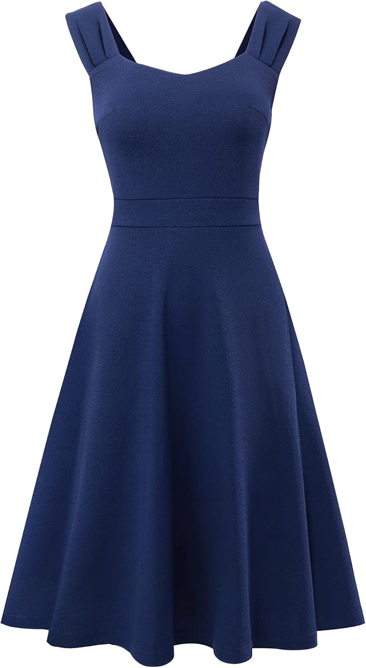 HOMEYEE Damen Vintage V-Ausschnitt Ärmellose Einfarbige Party A-Linie Sommerkleid A246 XXL Dunkelbla