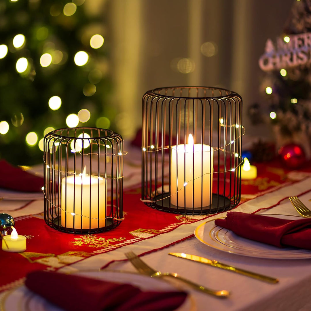 Sziqiqi Kerzenständer Kerzenhalter 2er Set, Kerzenhalter Stabkerze für Stumpenkerzen, Windlicht Schw