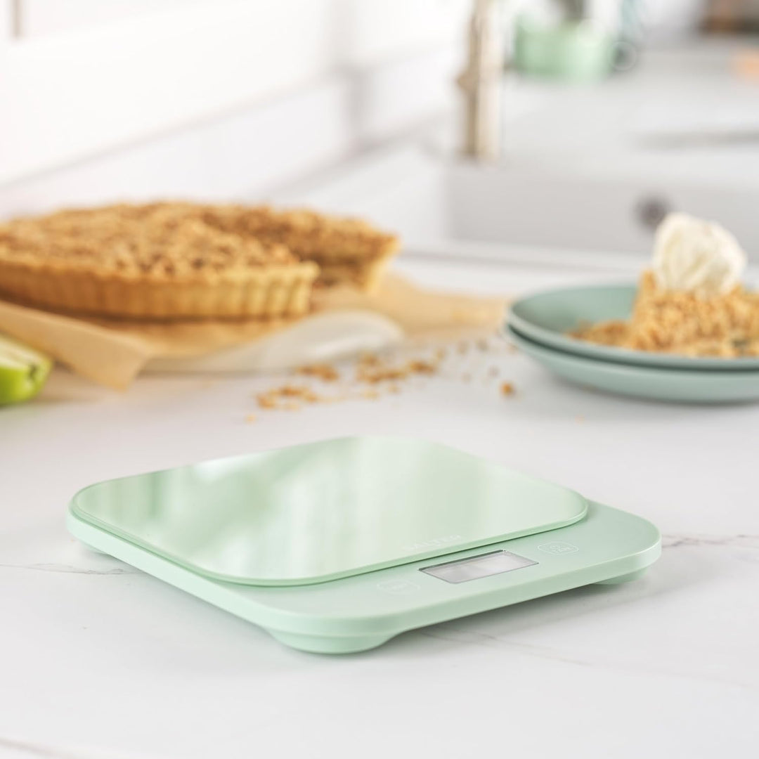 Salter British Bakes Digitale Küchenwaage – Grüne Backwaage mit hoher Kapazität von 10 kg, misst Flü