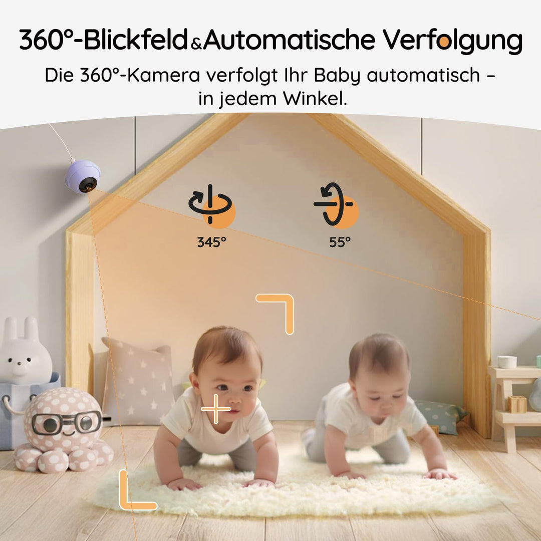 Boifun Babyphone mit Kamera und App, 5" 2K Bildschirm Babyfon, Weinen/Bewegungs/Geräuscherkennung,PT