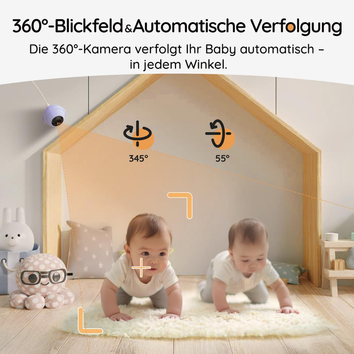Boifun Babyphone mit Kamera und App, 5" 2K Bildschirm Babyfon, Weinen/Bewegungs/Geräuscherkennung,PT