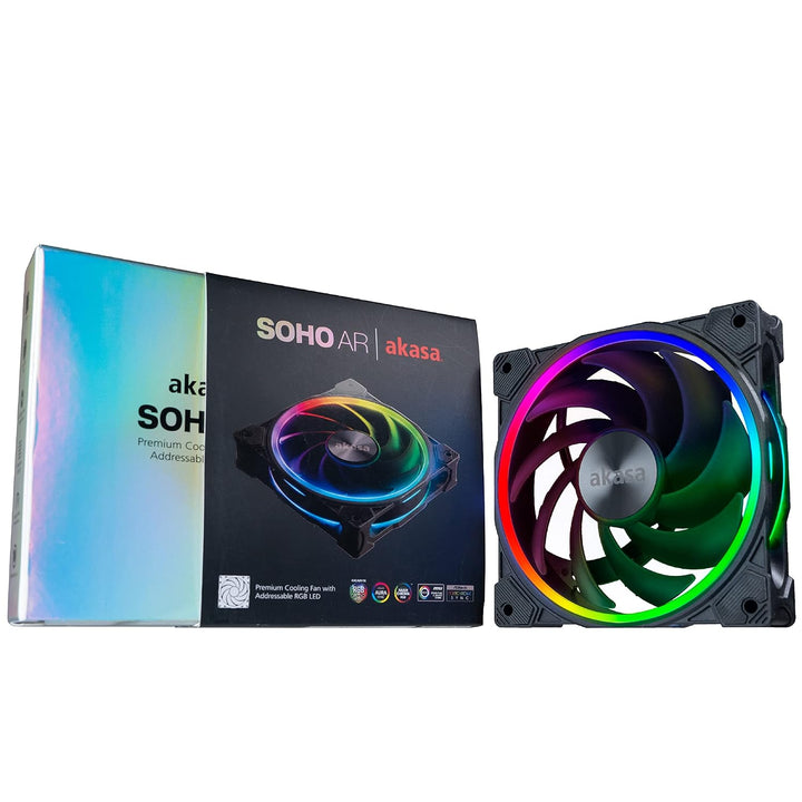 Akasa SOHO AR, Addressable RGB LED Fan, 120 mm PWM Fan, Low-Noise ARGB Case Fan, with ARGB Light Loo