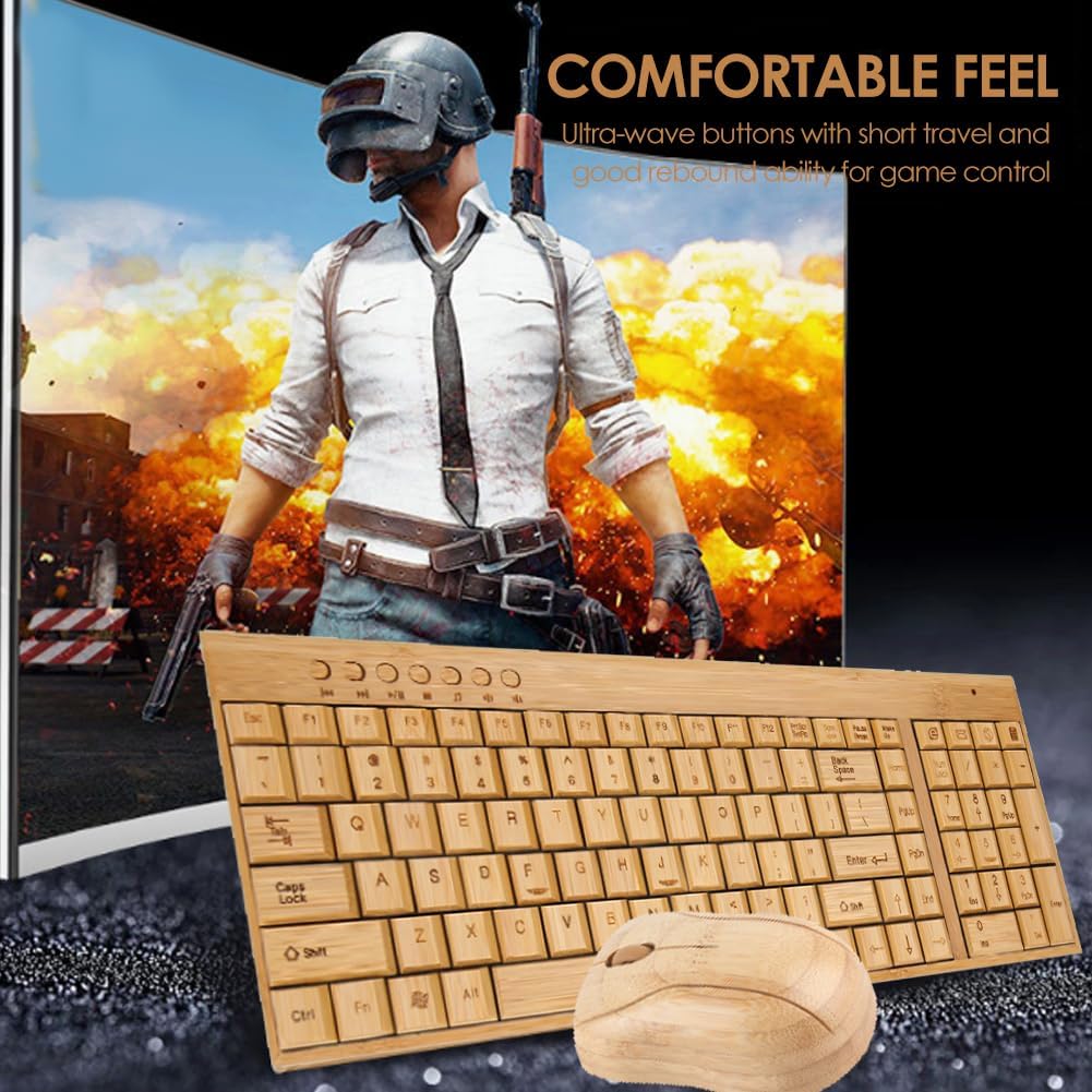 Kabellose Maus-Tastatur aus Bambus, Computer-Steuergeräte aus Holz mit 2,4-GHz-Wireless-Verbindung,
