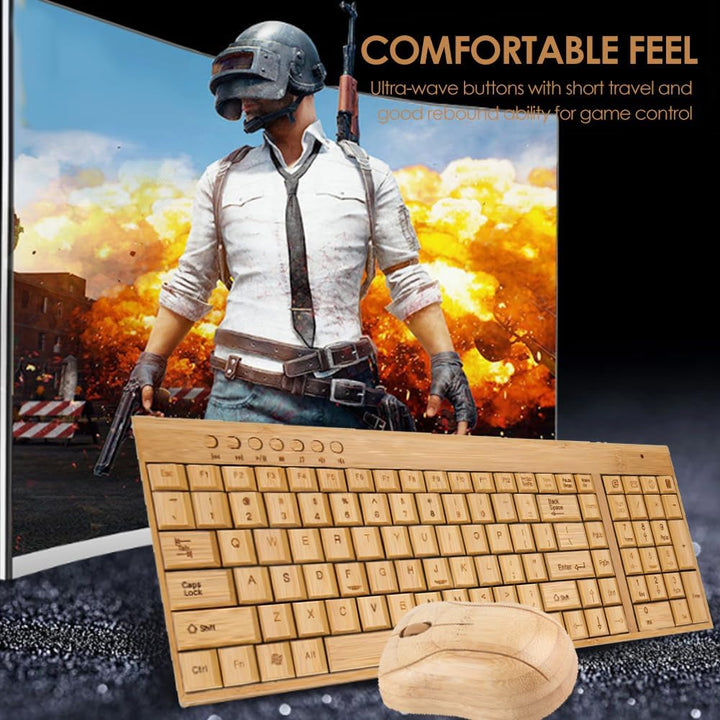 Kabellose Maus-Tastatur aus Bambus, Computer-Steuergeräte aus Holz mit 2,4-GHz-Wireless-Verbindung,