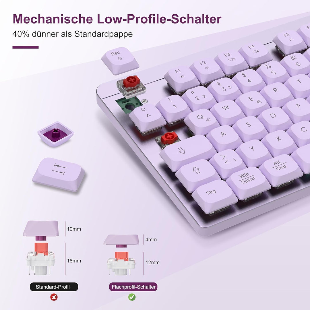 LeadsaiL FA98 Mechanische Tastatur und Maus Set Kabellos, QWERTZ Layout Funktastatur mit Maus, Low-P