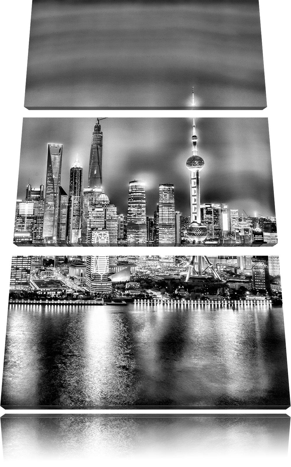 Pixxprint Shanghai Skyline als Leinwandbild/Grösse: 3 Teilig (120x80 cm) cm/Wandbild/Kunstdruck/fert