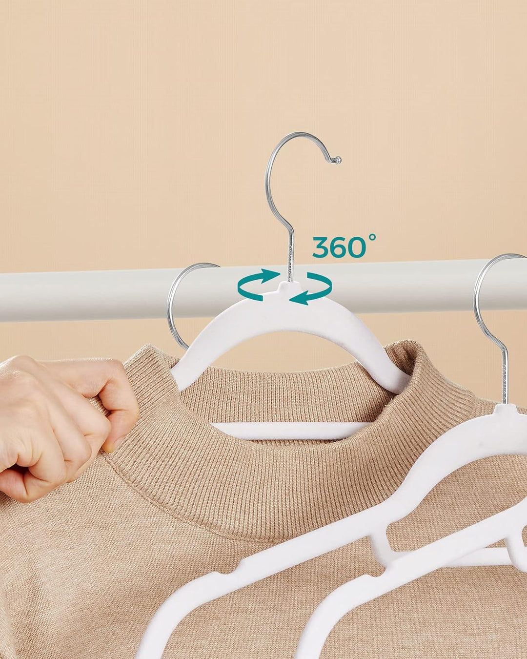SONGMICS Kleiderbügel Samt, 50er Set, Bügel, rutschfest, kleine Stange für Krawatten, 360° drehbarer