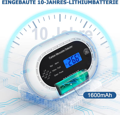 XINDUM Kohlenmonoxid Melder mit LCD-Digitalanzeige, CO Melder mit 10 Jahres Batterie, eigenständiger