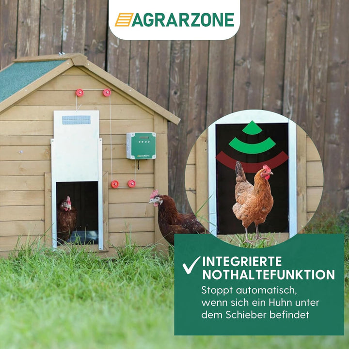 Agrarzone automatische Solar Hühnertür Hühnerklappe mit Schieber 22 x 33 cm | Türöffner Hühnerstall