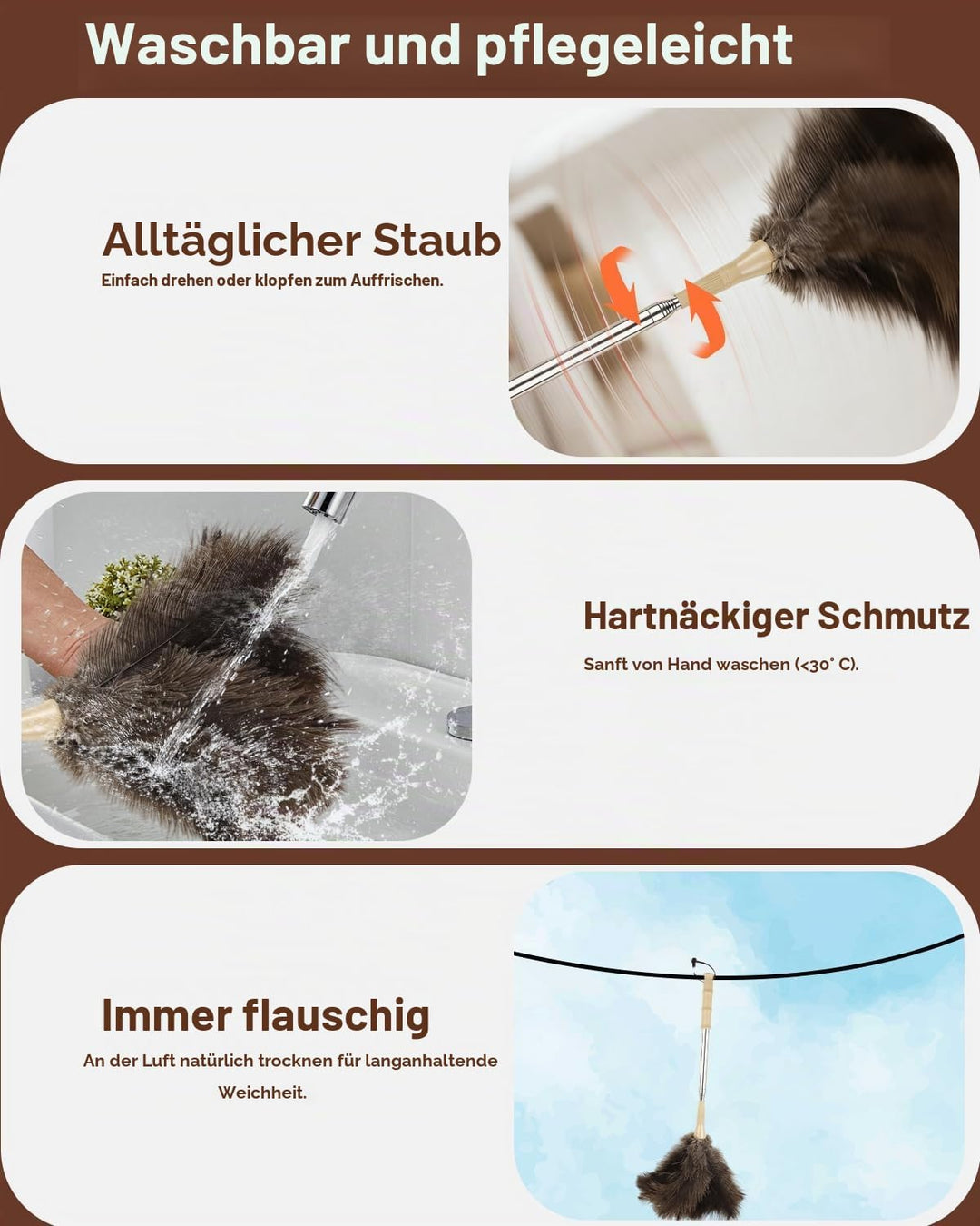 Straussenfeder Staubwedel Teleskop bis 130 cm – Lang Ausziehbar, Antistatisch, Kratzfrei &amp; Staubbind