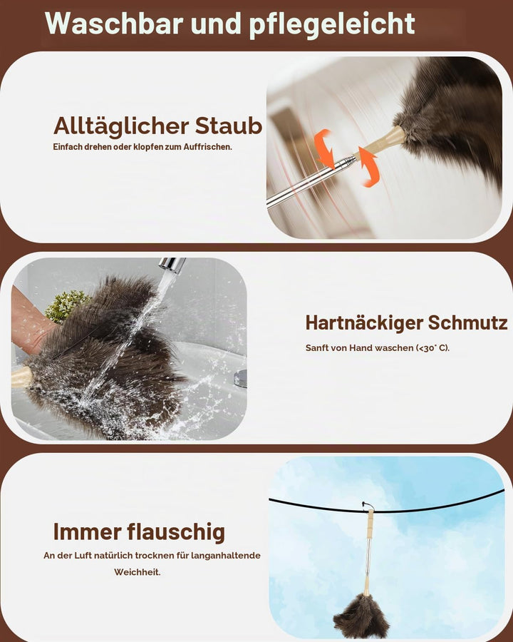 Straussenfeder Staubwedel Teleskop bis 130 cm – Lang Ausziehbar, Antistatisch, Kratzfrei &amp; Staubbind