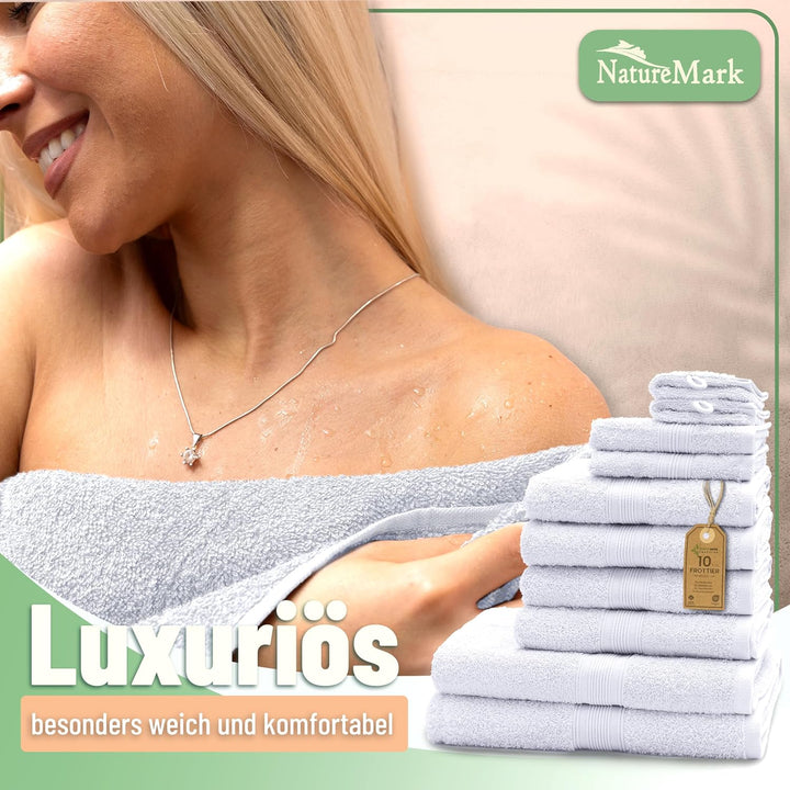 GREEN MARK Textilien 10 TLG. FROTTIER Handtuch-Set mit verschiedenen Grössen 4X Handtücher, 2X Dusch