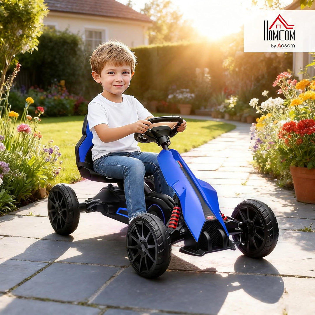 HOMCOM Gokart Tretauto mit Handbremse für Kinder 3-8 Jahren Schwarz | Verstellbarem Sitz, Vor- und R