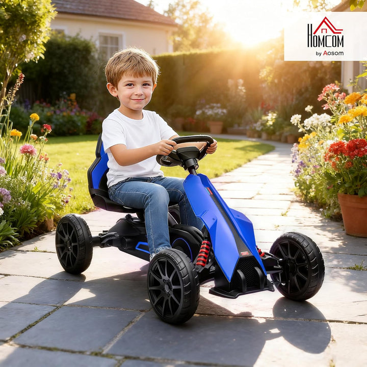 HOMCOM Gokart Tretauto mit Handbremse für Kinder 3-8 Jahren Schwarz | Verstellbarem Sitz, Vor- und R