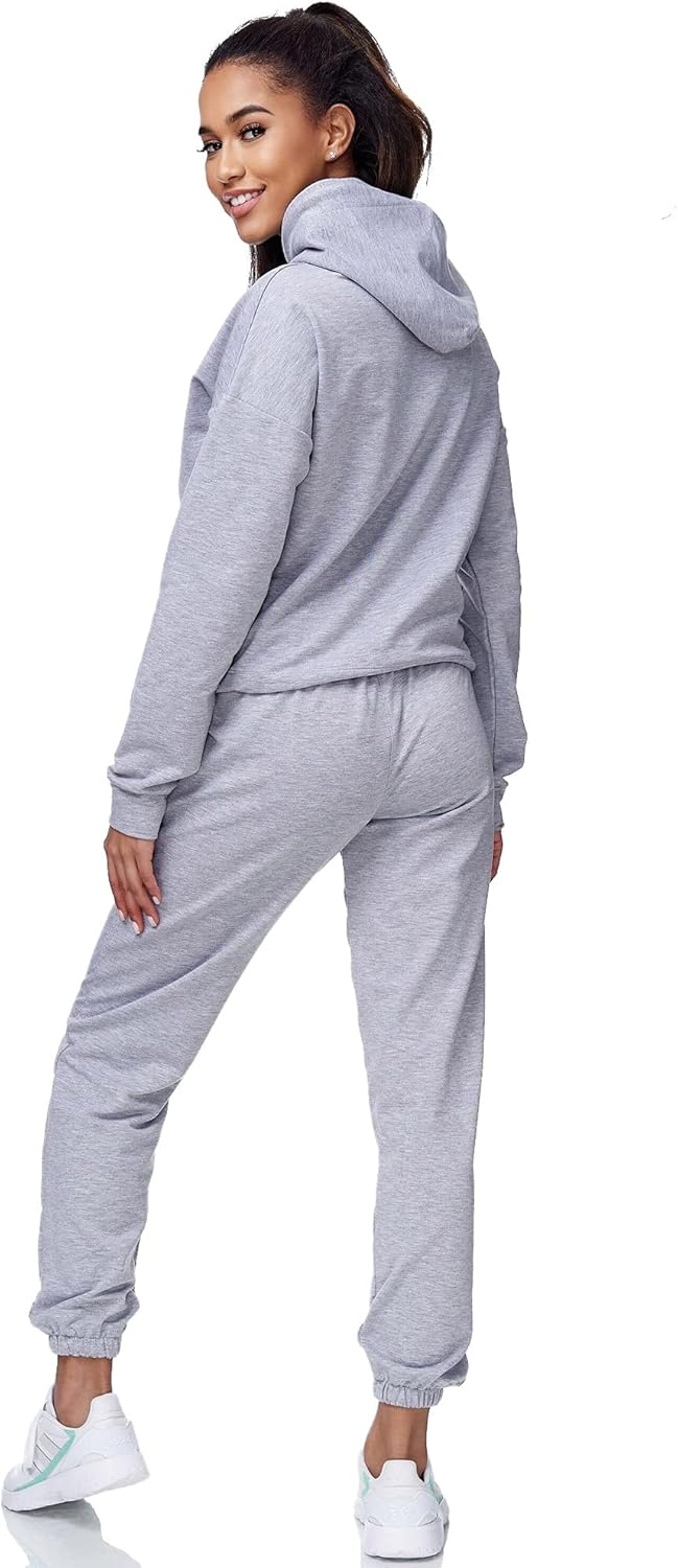 Tazzio Damen Jogginganzug Trainingsanzug Sport Freizeit Hoodie & Jogginghose F200 S Grau, S Grau