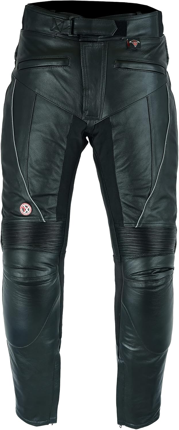 TEXPEED motorradhose leder wasserdicht herren mit protektoren - Schwarz Vollnarbiges Lederhose echtl