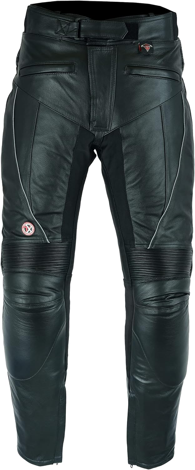 TEXPEED motorradhose leder wasserdicht herren mit protektoren - Schwarz Vollnarbiges Lederhose echtl