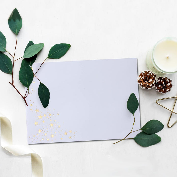 50x Weihnachts-Briefumschläge - DIN B6 - mit Gold-Metallic geprägtem Sternenregen - Farbe: Weiss - H