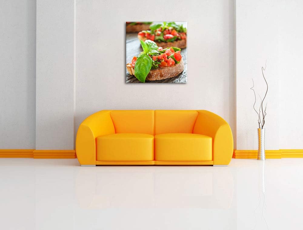 Pixxprint Köstliche Tomaten Bruchetta, Format: 70x70 auf Leinwand, 70x70