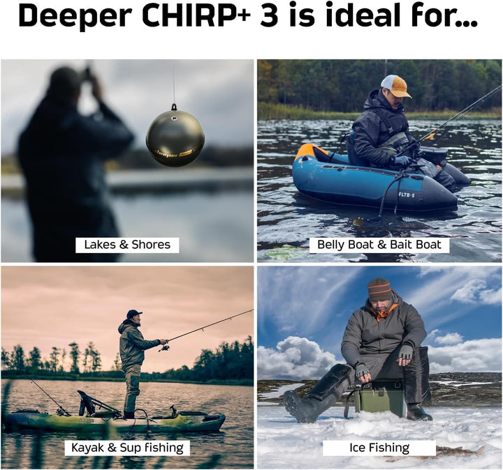 Deeper Chirp+ 3 Castable GPS Sonar - Tragbarer Fisch- und Tiefenfinder zum Bootsangeln, Eisangeln, U
