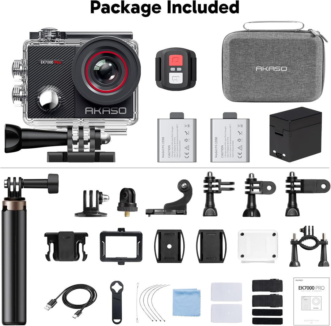 AKASO Action Cam 4K30FPS 20MP mit 60cm Stativ Selfie Stick und Tasche WiFi 40M Unterwasserkamera Was