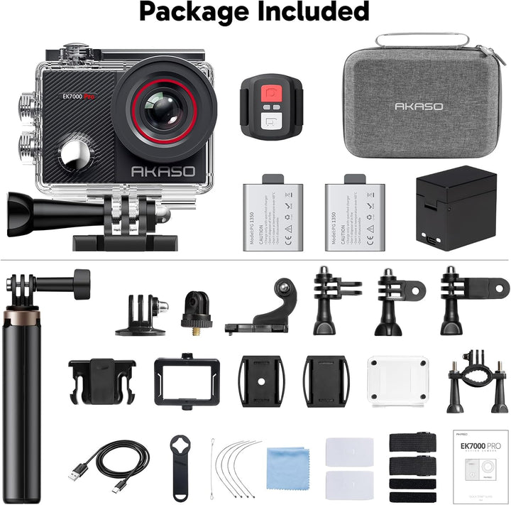 AKASO Action Cam 4K30FPS 20MP mit 60cm Stativ Selfie Stick und Tasche WiFi 40M Unterwasserkamera Was