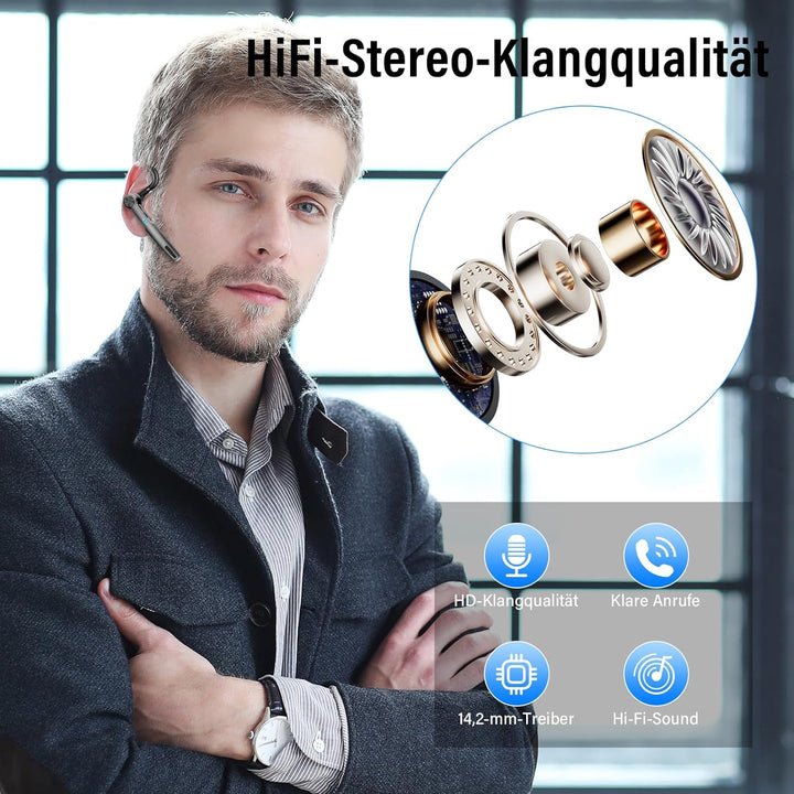 Bluetooth Headset Wireless Freisprech Telefon, 5.3 Bluetooth Headset Handy mit 60H Spielzeit, ENC Du