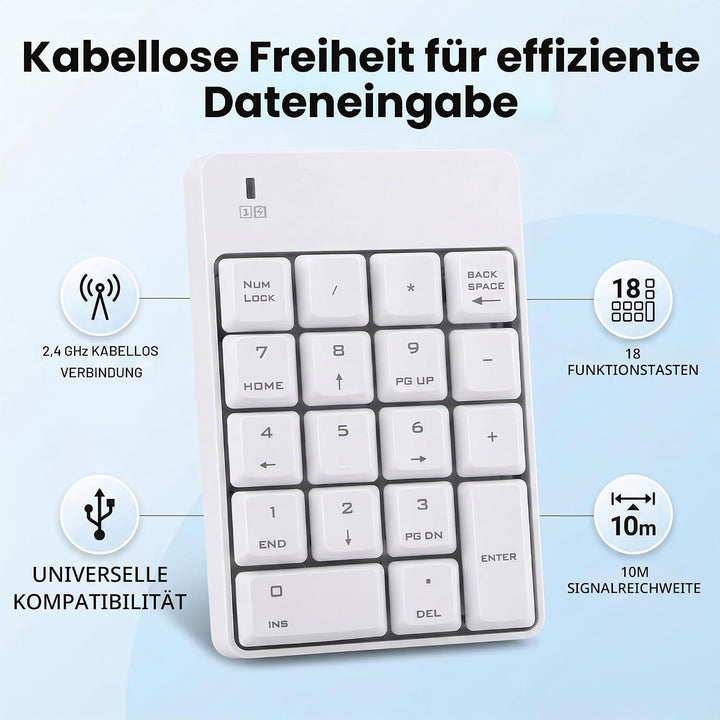 Topiky USB-Zehnertastatur, 2,4 GHz Kabelloser USB-Zehnertastatur-Nummernblock, 18 Tasten für Laptop-
