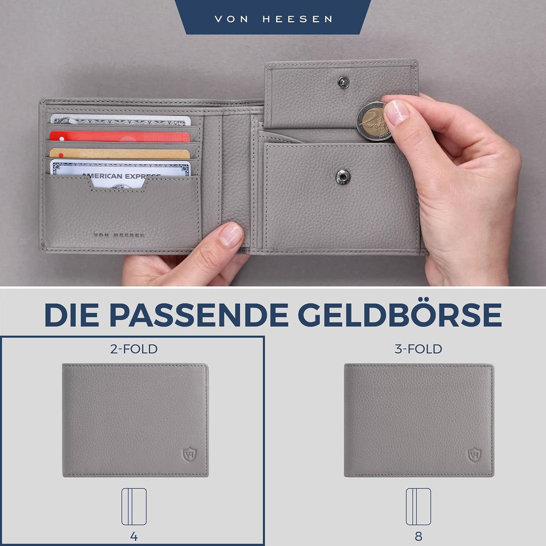 VON HEESEN Leder Geldbörse RFID Schutz I Echtleder Geldbeutel für Damen & Herren I Portemonnaie Brie