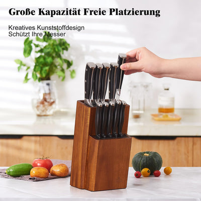 ENOKING Messerblock ohne Messer, Akazienholz Messerblock, Messerhalter mit Abnehmbaren Kunststoffbor