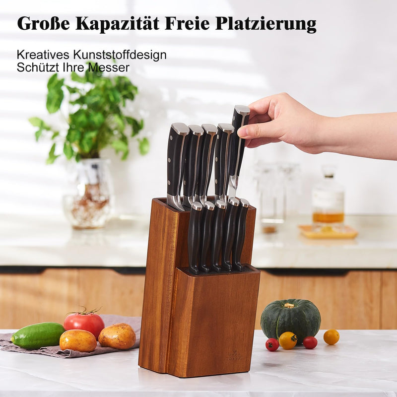 ENOKING Messerblock ohne Messer, Akazienholz Messerblock, Messerhalter mit Abnehmbaren Kunststoffbor