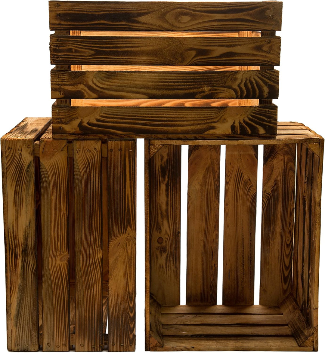 3er Set Massive Obstkiste Apfelkiste Weinkiste aus dem Alten Land 50 x 40 x 30 cm (GEFLAMMT), Geflam