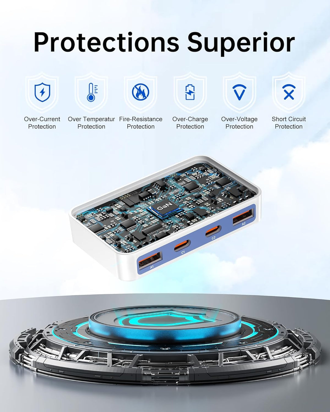 65W USB C Ladegerät Flach,USB Mehrfachstecker Ladestation mit 4 Ports,Reise Schnellladegerät USB C f