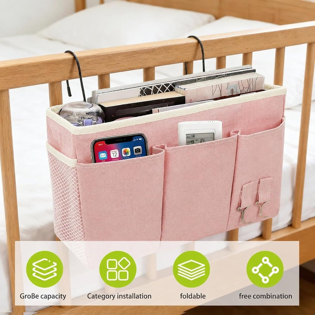 2er Set Bett Organizer zum Einhängen mit Bodenplatte – Hängeorganizer für Bett &amp; Hochbett, Hängeaufb
