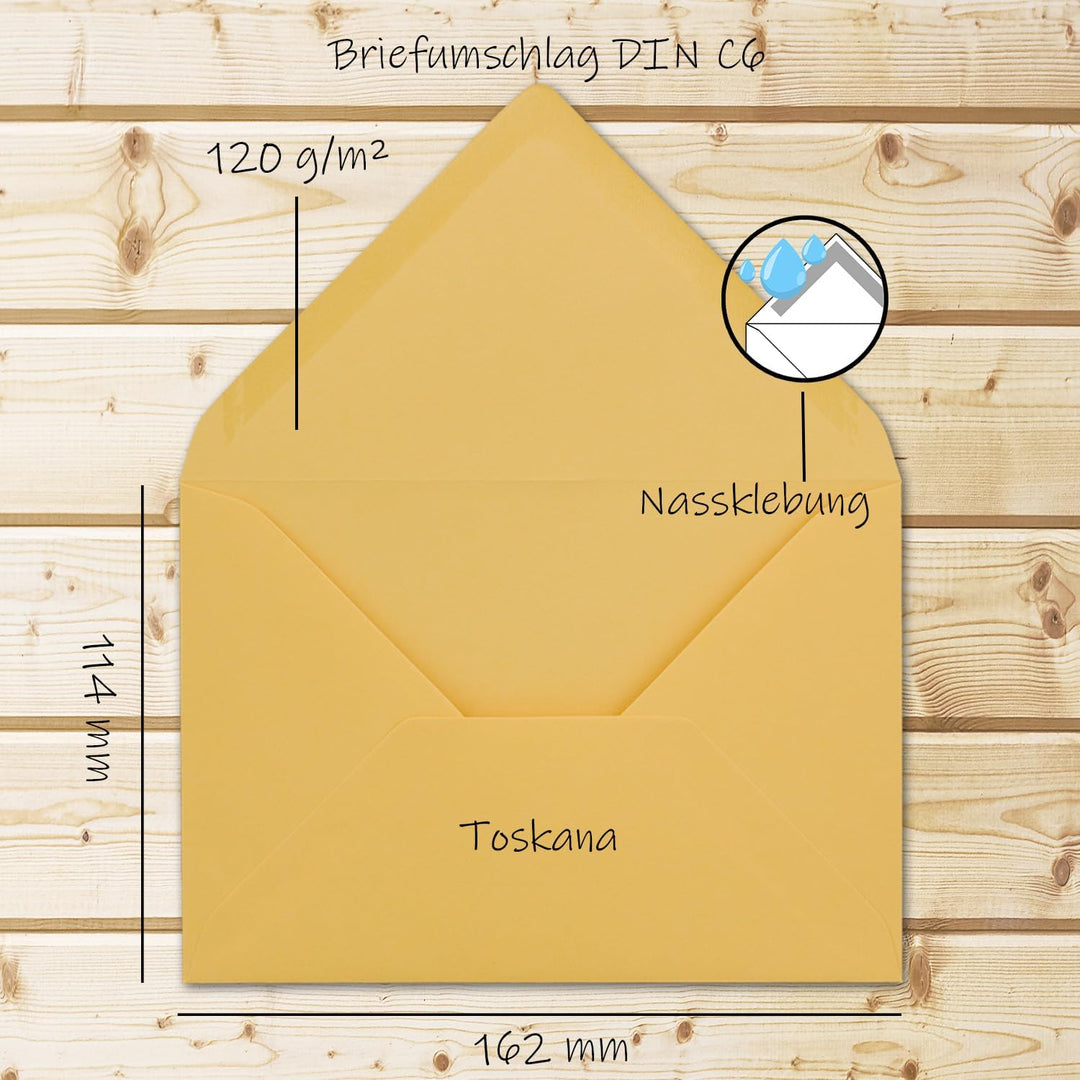 250 Brief-Umschläge - Toskana - DIN C6-114 x 162 mm - Kuverts mit Nassklebung ohne Fenster für Gruss