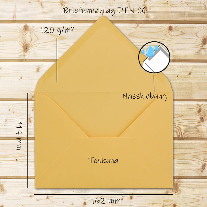 250 Brief-Umschläge - Toskana - DIN C6-114 x 162 mm - Kuverts mit Nassklebung ohne Fenster für Gruss