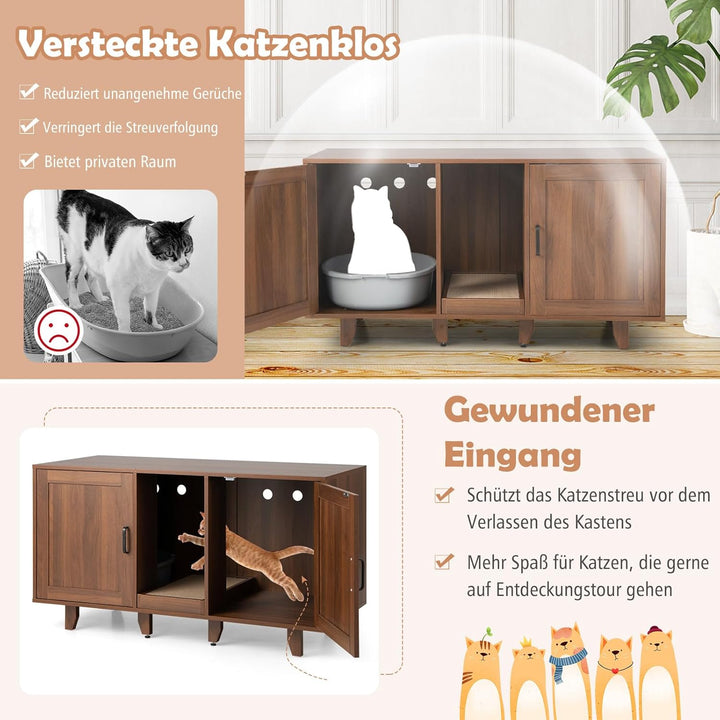 COSTWAY Katzenklo Schrank für 2 Katzen, Katzenschrank für Katzentoilette, Katzenhaus mit 2 Türen & K