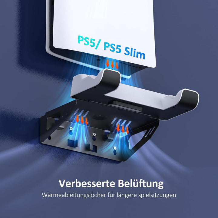 NexiGo PS5 Wandhalterungsset mit Ladestation für PS5 (alle Versionen) und Neue PS5 Slim Konsolen, re