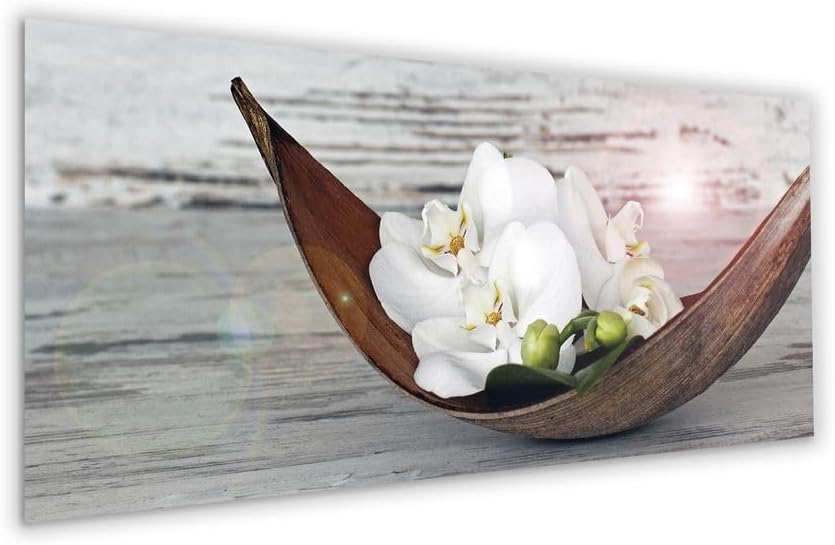 artissimo, Glasbild XXL, 125x50 cm Querformat, AG5407A, Blumen und Natur: Schale mit Orchideen, Bild