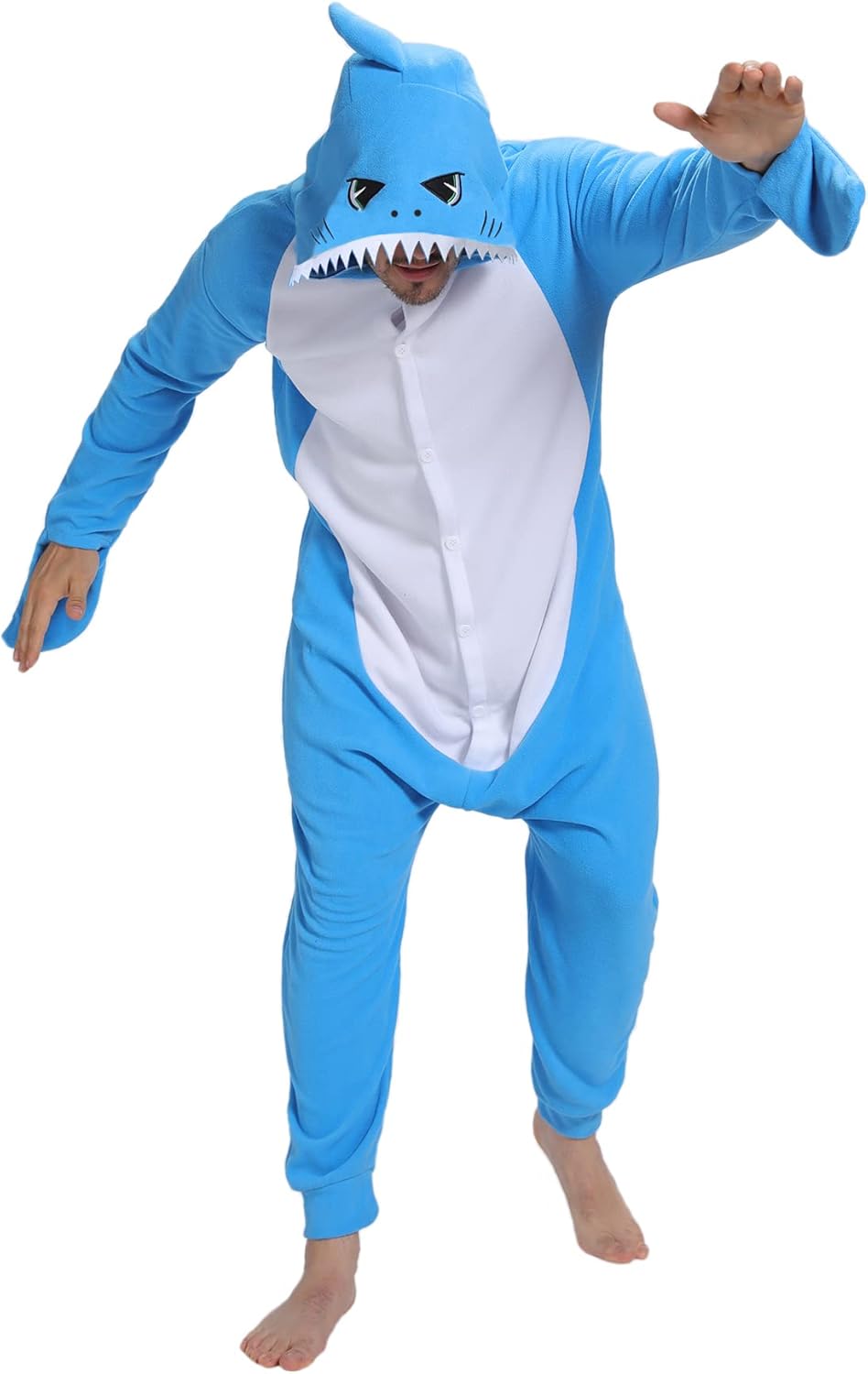 Guturris Unisex Hai Cosplay Onesie Herren Pyjama Tier Cosplay Jumpsuit Pyjama Damen Schlafanzug Loun