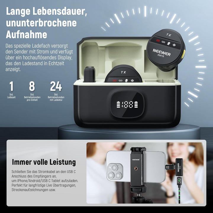 NEEWER Kabelloses Lavalier Mikrofon für iPhone Lärmunterdrückung Mini Ansteckmikrofon Set mit USB C