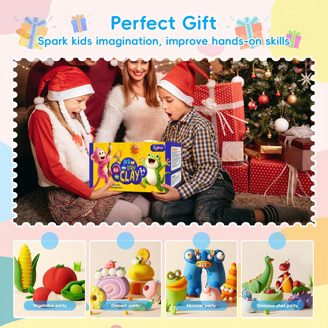 Flintronic Air Dry Clay Set, 60 Farben Clay Kit Modelliermasse Lufttrocknend mit Bildhauerwerkzeugen