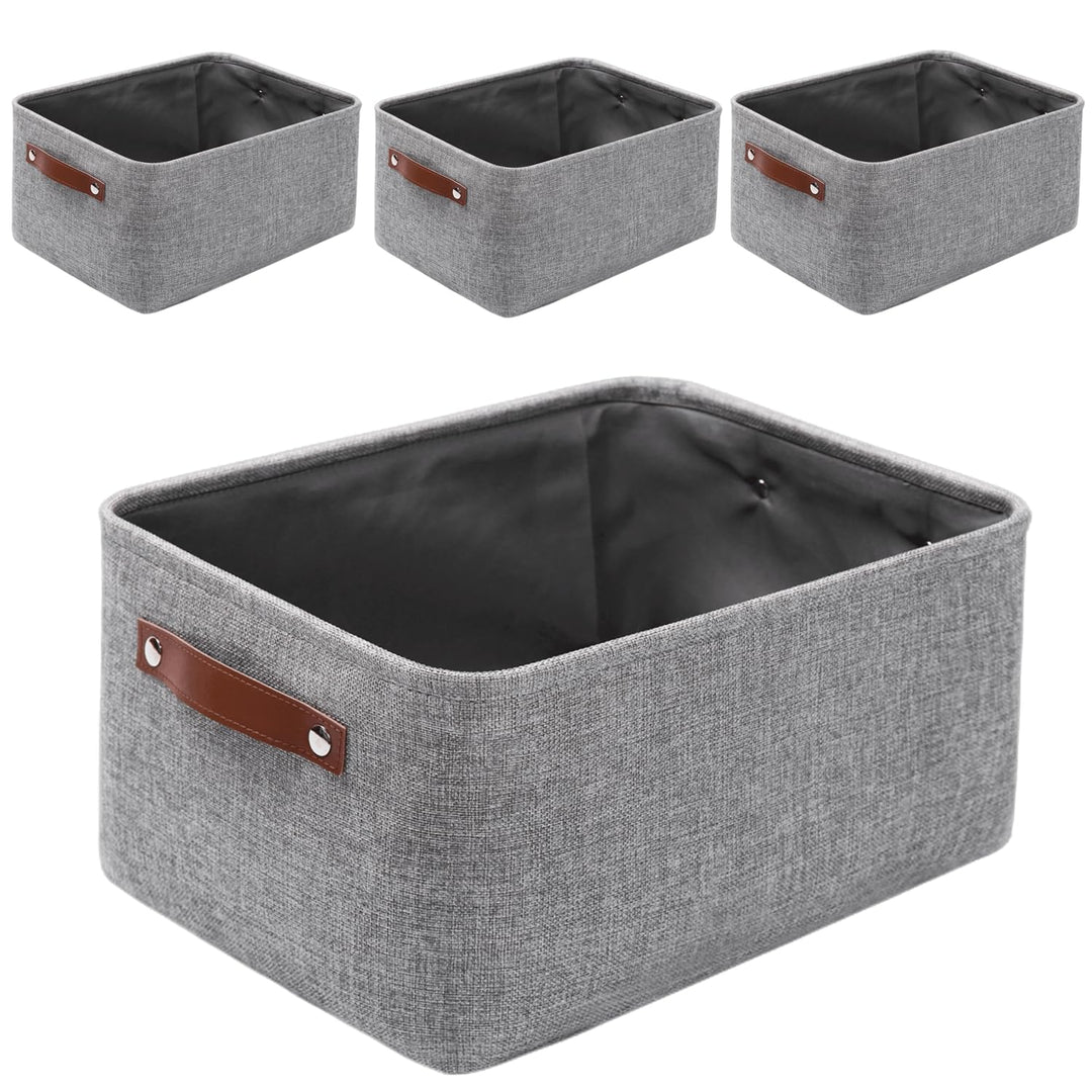 Mangata Faltbare Aufbewahrungskörbe mit Ledergriff,[4 Pack] Verdicktes Leinen Stoff Aufbewahrungsbox