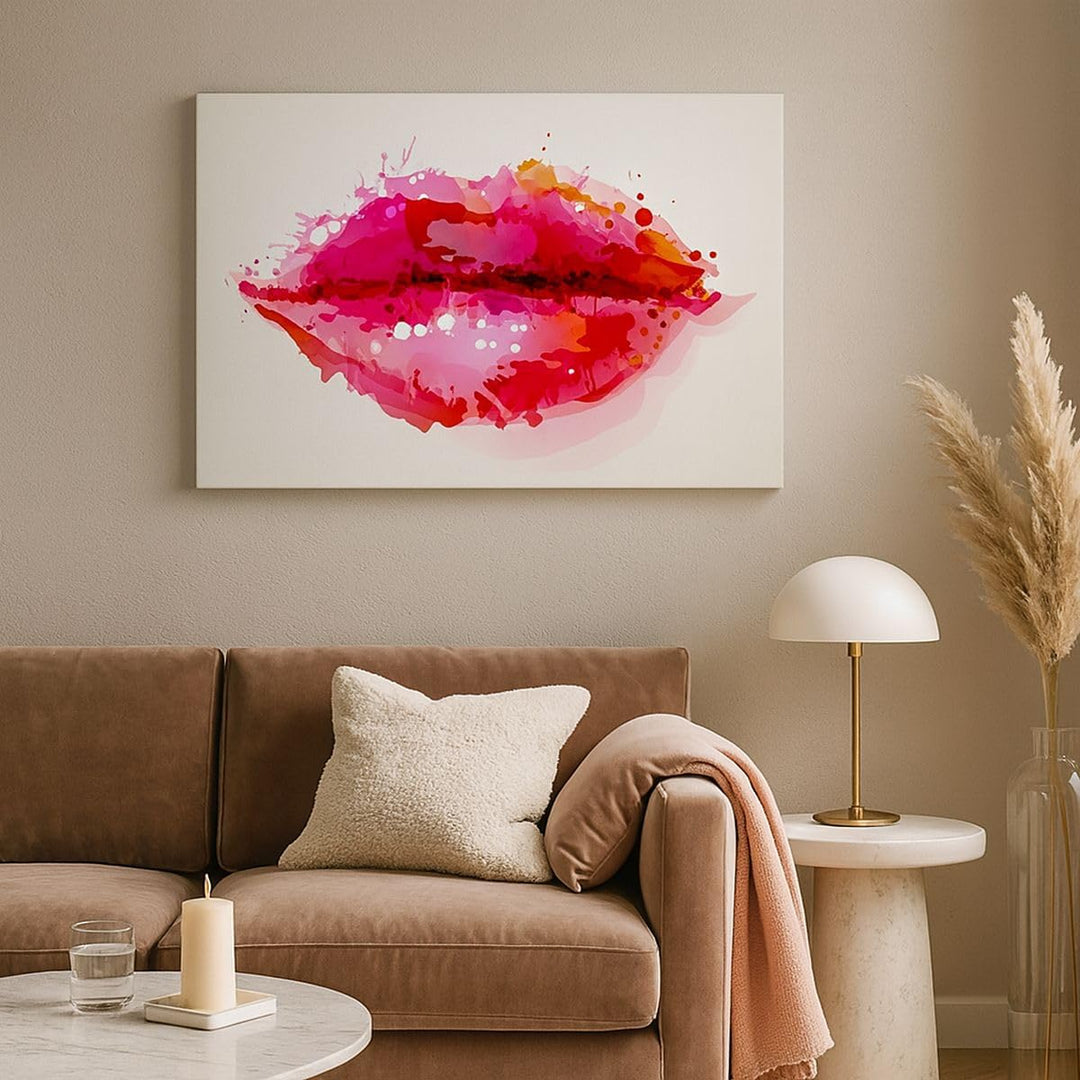 Bilder auf Leinwand 100x70cm Leinwandbild Rote Lippen glänzend Lippe Glanz Gross Wanddeko Bild Schla