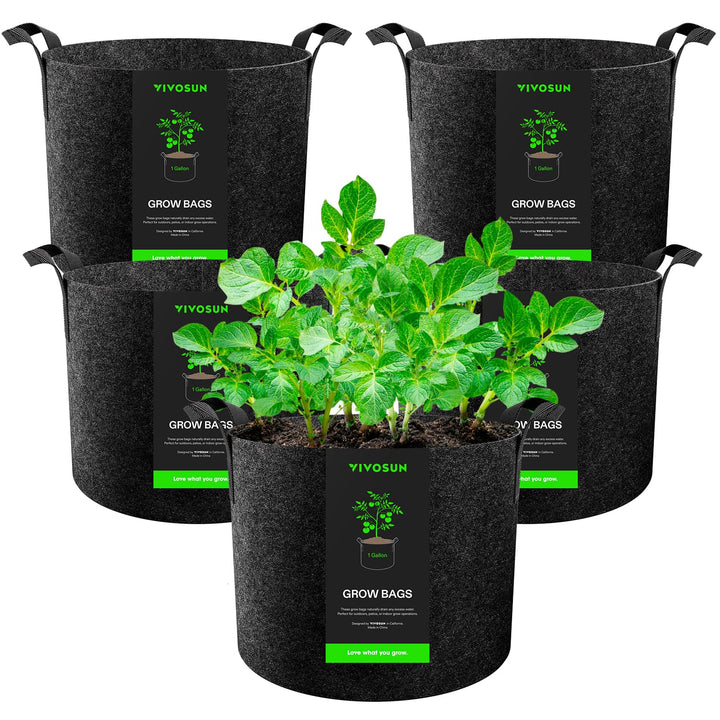 VIVOSUN 5er-Pack Pflanzbeutel mit Griffen aus verdicktem Vliesstoff, ca. 3,5 l 1 Gallon, 1 Gallon