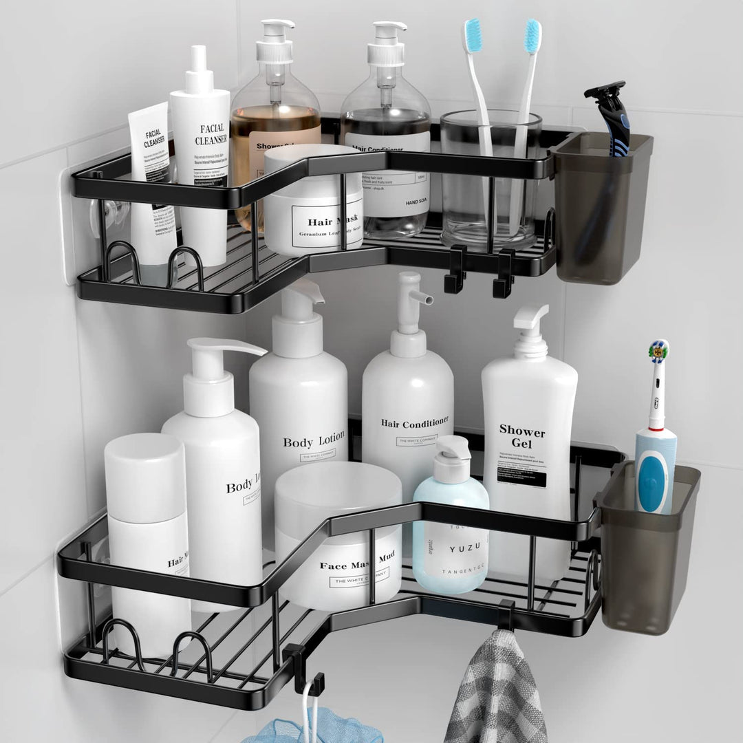 FINIBO Duschablage Ohne Bohren, 2 Stück Selbstklebend Eckregal Badezimmer Organizer, Duschregal Edel